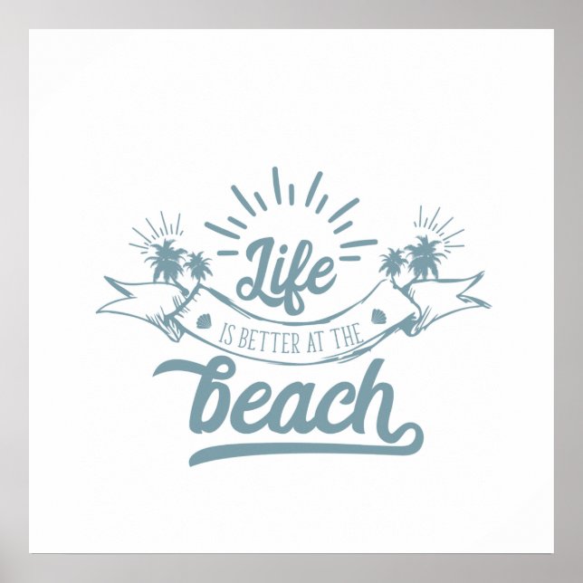 Das Leben ist besser im Beach Word Art Poster (Vorne)