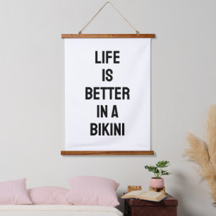 Das Leben ist besser im Bikini, Strand Thema B&W Z Wandteppich Mit Holzrahmen