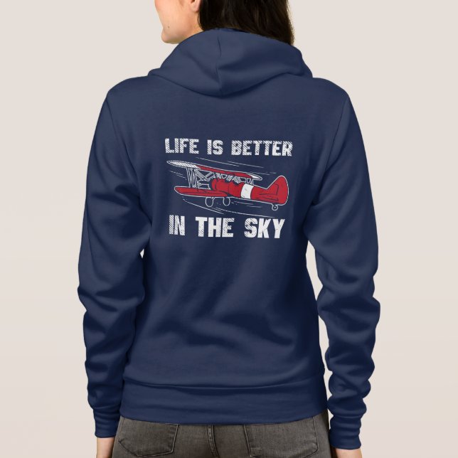 Das Leben ist besser im Flugzeug-Skies-Flugzeug Hoodie (Rückseite)