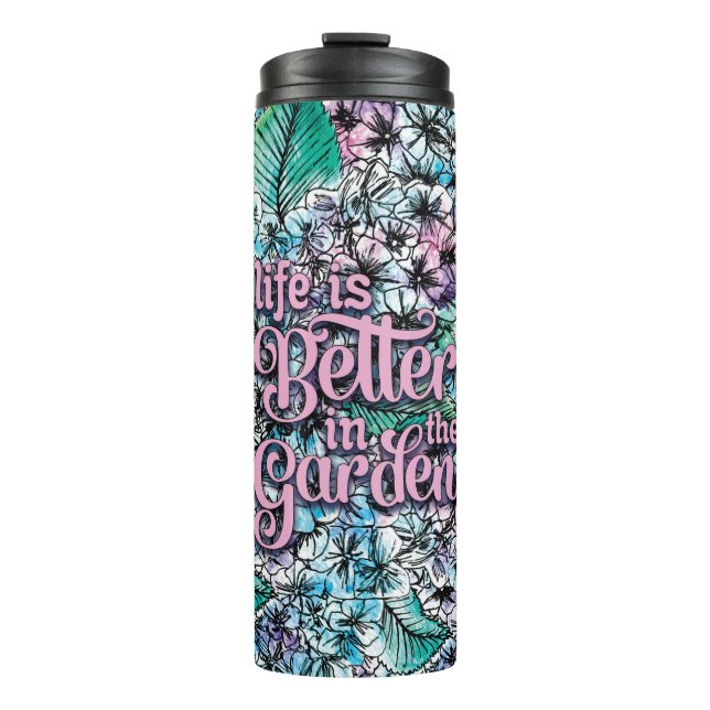 Das Leben ist besser im Garten Thermosbecher (Vorderseite)