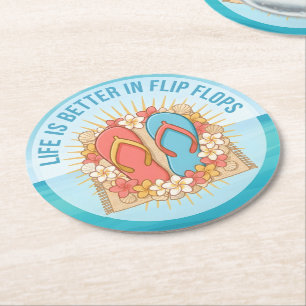 Das Leben ist besser in Flip Flops Runder Pappuntersetzer