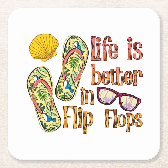 Das Leben ist besser in Flip Flops | Summer Vibes Rechteckiger Pappuntersetzer (Vorderseite)