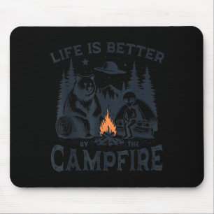 Das Leben ist besser Lagerfeuer Bär Alien Camping Mousepad