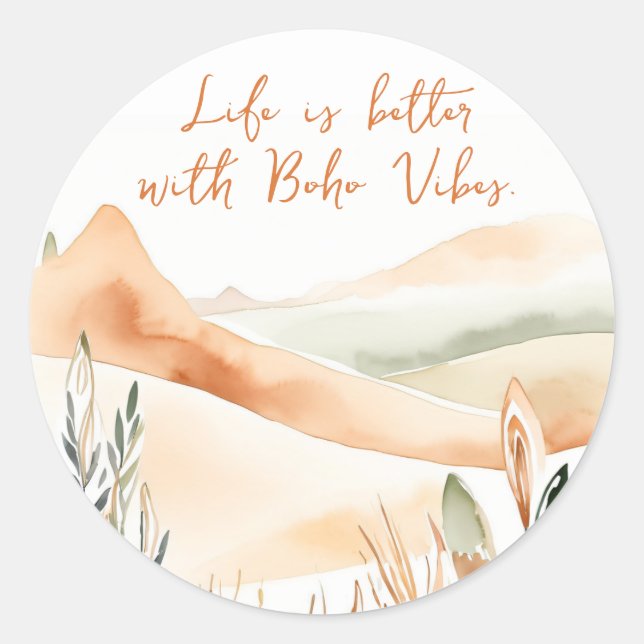 Das Leben ist besser mit Boho Vibes - Boho Runder Aufkleber (Vorderseite)