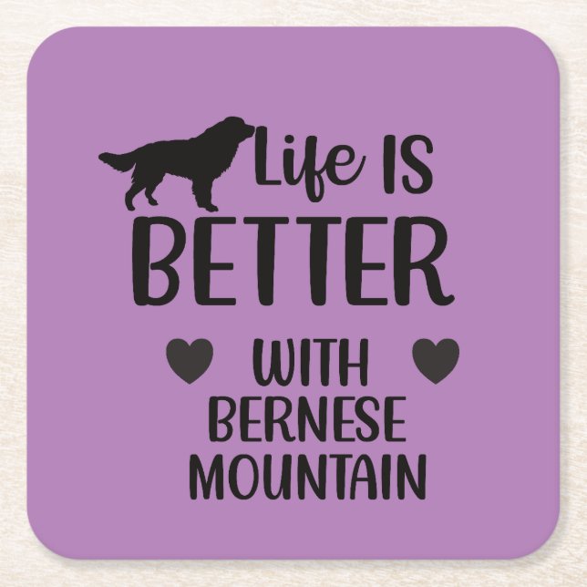 Das Leben ist besser mit dem Berner Hund, Bernese  Rechteckiger Pappuntersetzer (Vorderseite)
