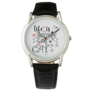 Das Leben ist besser mit einem Cat-Anführungsmotto Armbanduhr