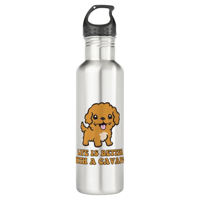 Das Leben ist besser mit einem Cavapoo - Funny Dog Edelstahlflasche (Vorderseite)