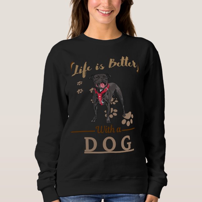 Das Leben ist besser mit einem Hund Pitbull Sweatshirt (Vorderseite)