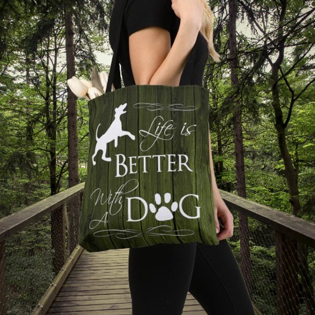 Das Leben ist besser mit einem Hundetag - Grün (Green Life is Better with a Dog Tote Bag)