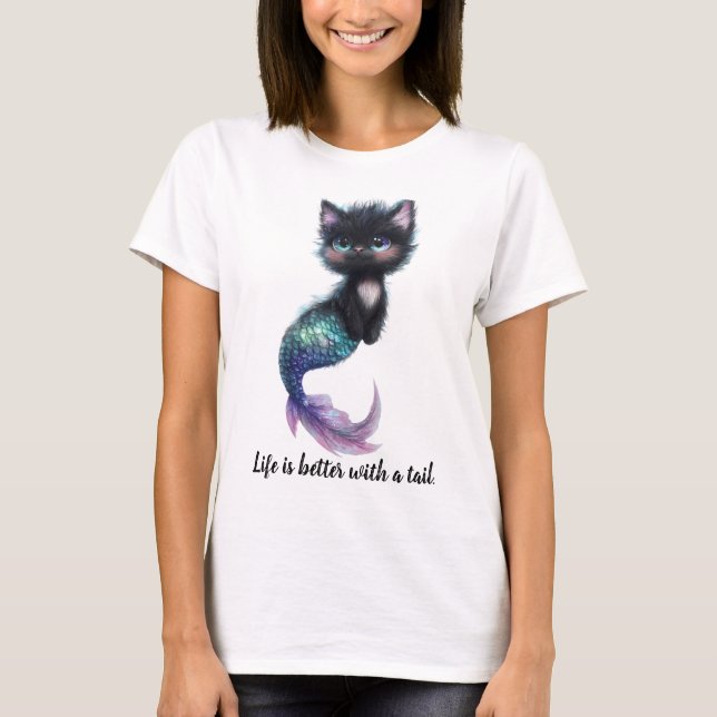 Das Leben ist besser mit einem Schwanz. Katze mit  T-Shirt (Vorderseite)