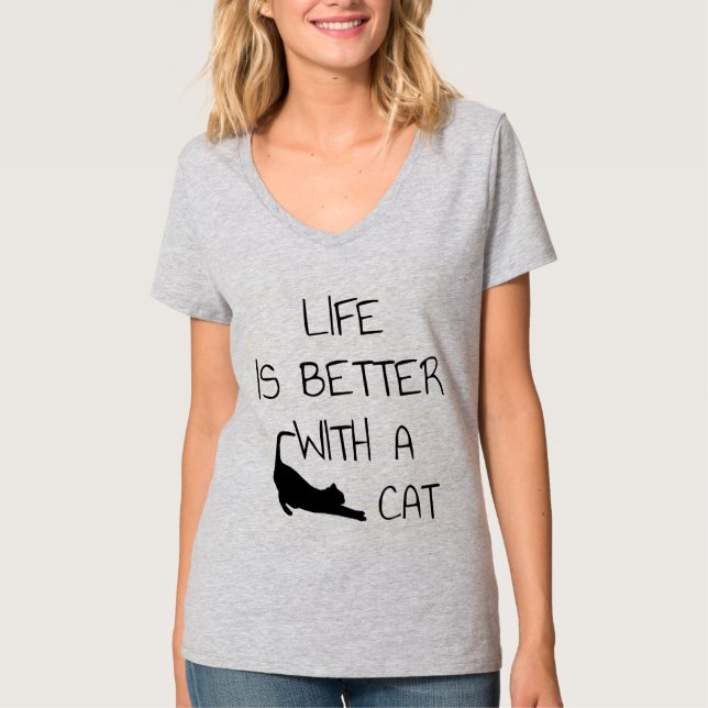Das Leben ist besser mit einer Katze - Katzenliebh T-Shirt (Vorderseite)
