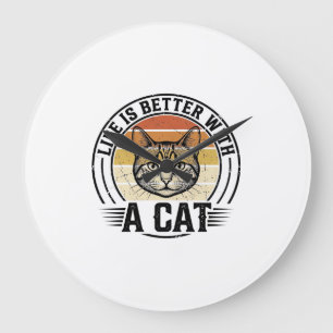 Das Leben ist besser mit einer Katze Vintage-Katze Große Wanduhr