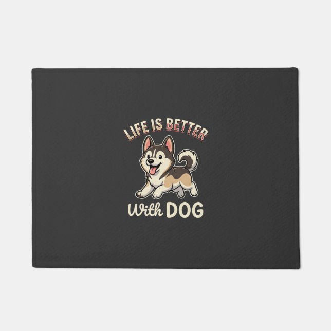 Das Leben ist besser mit Hund Cartoon Fußmatte (Vorderseite)