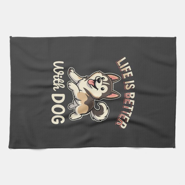Das Leben ist besser mit Hund Cartoon Geschirrtuch (Horizontal)