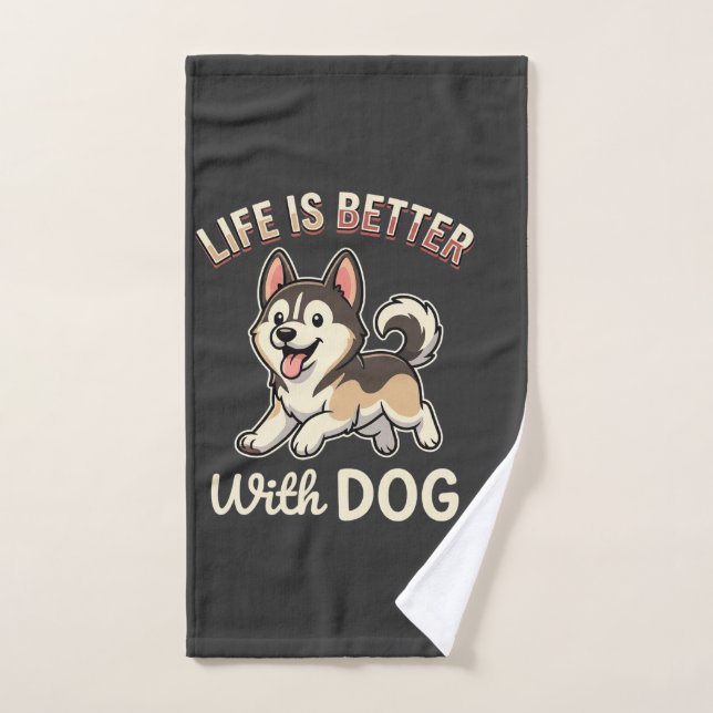 Das Leben ist besser mit Hund Cartoon Handtuch (Handtuch)