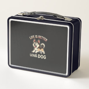 Das Leben ist besser mit Hund Cartoon Metall Brotdose