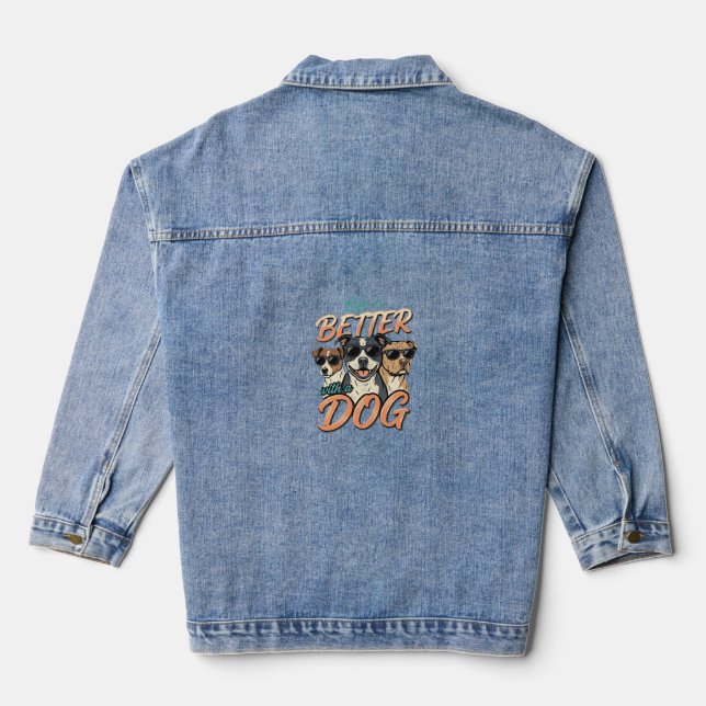 Das Leben ist besser mit Hund Vektor Jeansjacke (Rückseite)