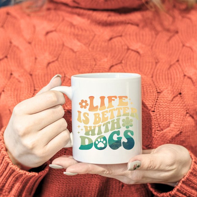 Das Leben ist besser mit Hunden Retro Groovy Foto Kaffeetasse (Von Creator hochgeladen)
