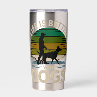 Das Leben ist besser mit Hunden Retro-Sonnenunterg Thermobecher