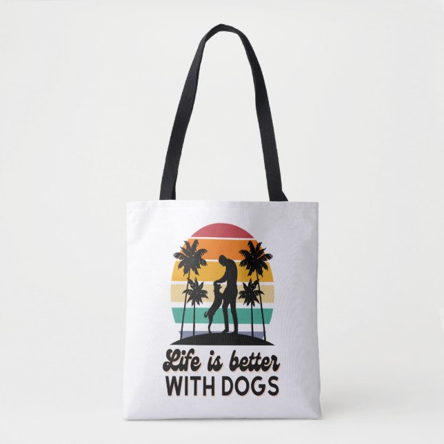 Das Leben ist besser mit Hunden Retro Sunset Mann  (Vorderseite)