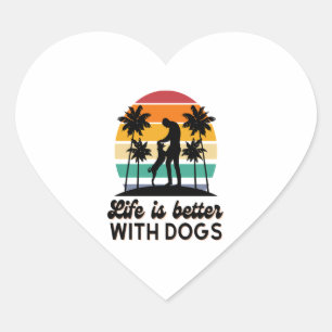 Das Leben ist besser mit Hunden Retro Sunset Mann Herz-Aufkleber