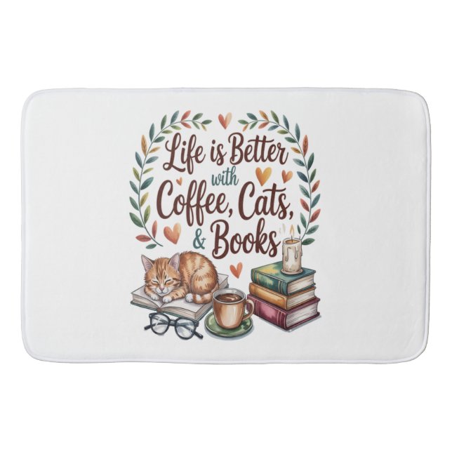Das Leben ist besser mit Kaffee Katzen Büchern Badematte (Vorderseite)