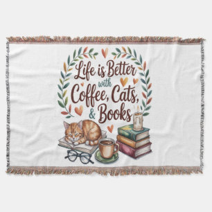 Das Leben ist besser mit Kaffee Katzen Büchern Decke