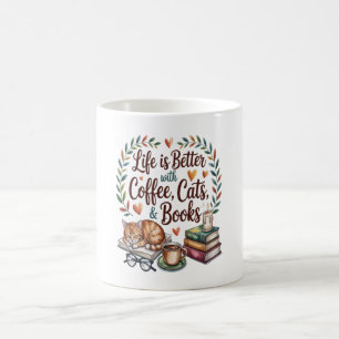 Das Leben ist besser mit Kaffee Katzen Büchern Kaffeetasse