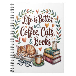 Das Leben ist besser mit Kaffee Katzen Büchern Notizblock