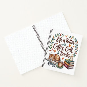 Das Leben ist besser mit Kaffee Katzen Büchern Notizbuch