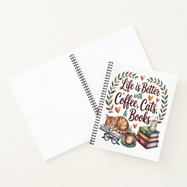 Das Leben ist besser mit Kaffee Katzen Büchern Notizbuch (Innenseite)
