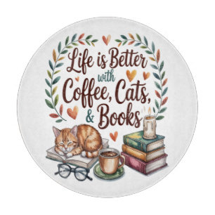 Das Leben ist besser mit Kaffee Katzen Büchern Schneidebrett
