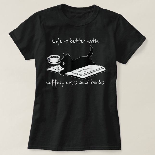 Das Leben ist besser mit Kaffeekästen und -büchern T-Shirt (Design vorne)