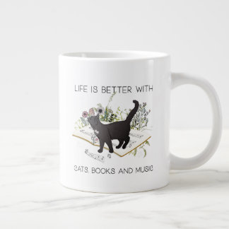 Das Leben ist besser mit Katzen-Büchern und Musik Jumbo-Tasse