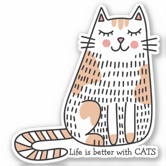 Das Leben ist besser mit Katzen Doodle Aufkleber (Vorderseite)