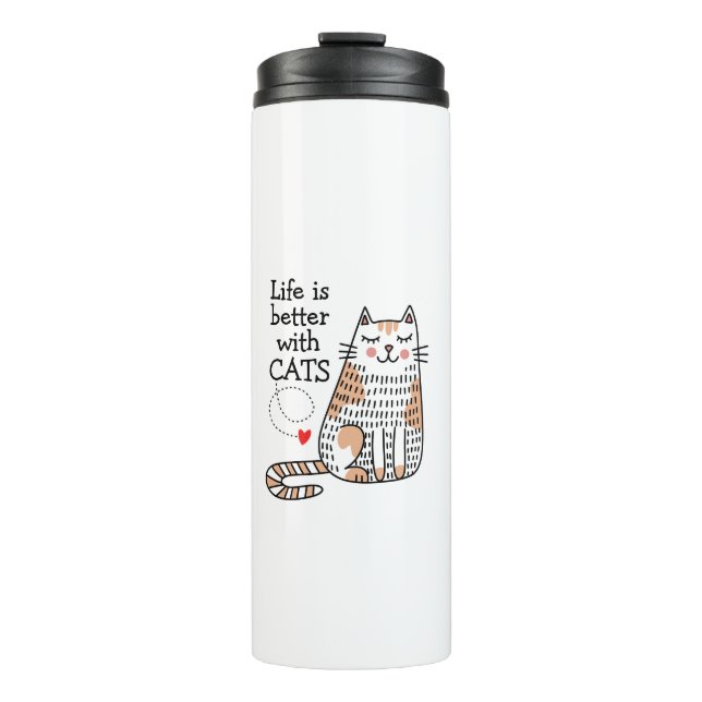 Das Leben ist besser mit Katzen Doodle Thermosbecher (Vorderseite)