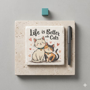 Das Leben ist besser mit Katzen Niedliche Katzenäs Steinuntersetzer