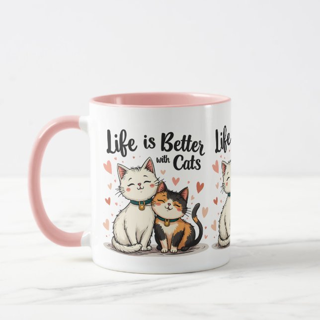Das Leben ist besser mit Katzen Niedliche Katzenäs Tasse (Links)
