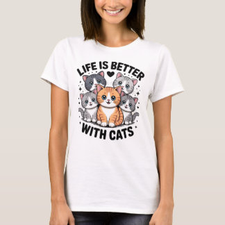  "Das Leben ist besser mit Katzen" Süße Cartoon-Kä T-Shirt