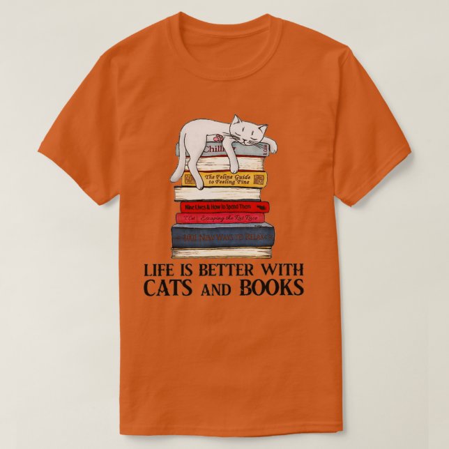 Das Leben ist besser mit Katzen und Büchern - Katz T-Shirt (Design vorne)