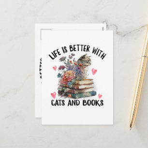 Das Leben ist besser mit Katzen und Büchern Lustig Feiertagspostkarte