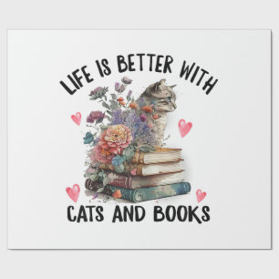 Das Leben ist besser mit Katzen und Büchern Lustig Geschenkpapier