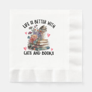 Das Leben ist besser mit Katzen und Büchern Lustig Serviette