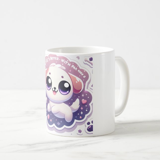 Das Leben ist besser mit Paw Kawaii Puppy Pet Love Kaffeetasse (VorderseiteRechts)