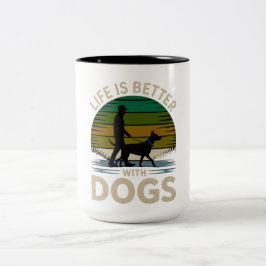 Das Leben ist besser mit Retro-Silhouette-Hunden K Zweifarbige Tasse