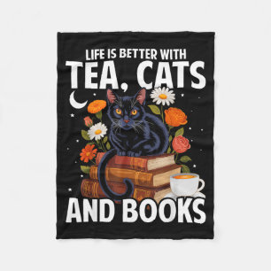 Das Leben ist besser mit Teekatzen und Büchern lus Fleecedecke