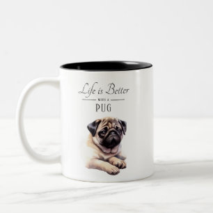 Das Leben ist besser Mops Zweifarbige Tasse
