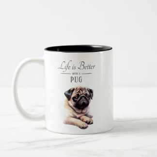 Das Leben ist besser Mops Zweifarbige Tasse
