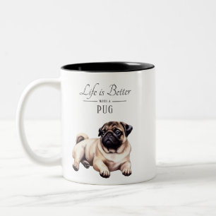 Das Leben ist besser Mops Zweifarbige Tasse