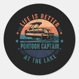 Das Leben ist besser Pontoon Captain am See Vintag Runder Aufkleber